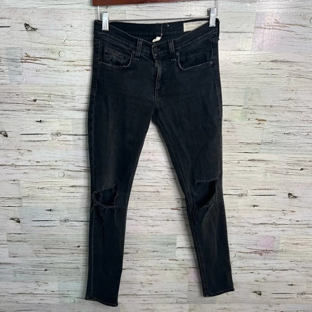 Rag & Bone Rock w/ Holes Skinny Jeans Women's Size  25 Black Distressed Stretch